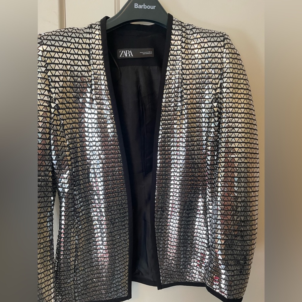 Zara size XS silver sequin blazer very rare piece Trinny favorite